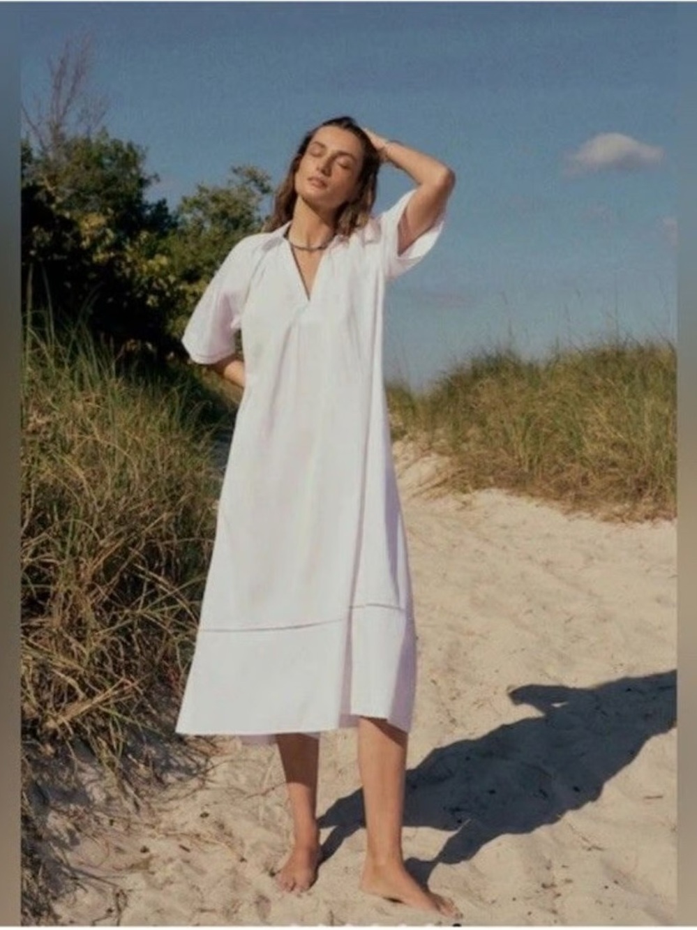 Madewell White Cotton Midi Dress NWT XXS Collared Poplin Slip Lined Summer